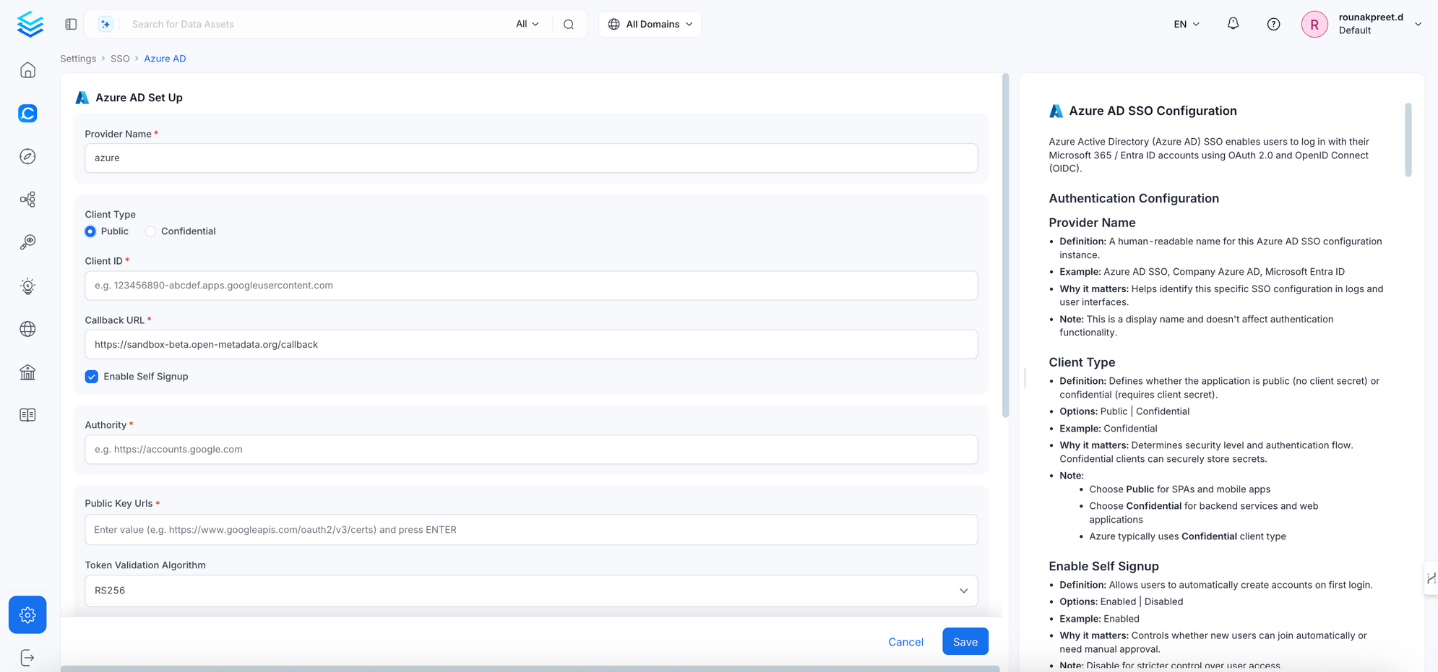 Azure AD SSO Configuration - Public Client